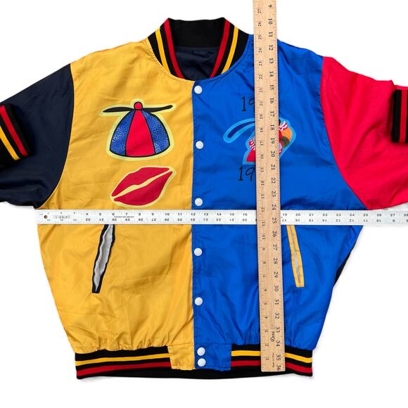 Vintage In Living Color TV Promo Colorblock Satin Snap Bomber Jacket Blue Black - Picture 6 of 6